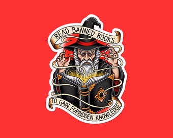 Sticker 'Verboden boeken lezen' | Wizard Spellbook vinyl sticker | Verboden kennis | Bibliothecaris boekachtig cadeau