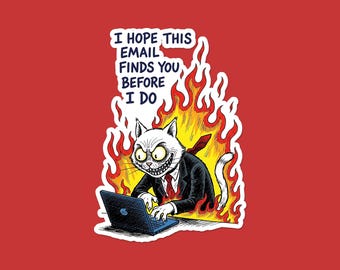 E-Mail findet dich Katzenaufkleber | Lustiger Büro Humor Vinyl Aufkleber | Evil Business Cat Laptop Aufkleber | Arbeit Humor Geschenk