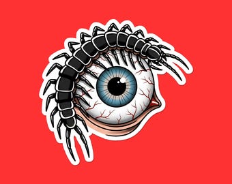 Eyeball Centipede Sticker | Creepy Bug Vinyl Decal | Horror Art Laptop Sticker | Macabre Insect Gift | Gothic Decor