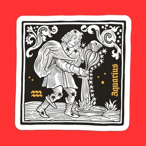 Sticker zodiaque Verseau, sticker vintage porteur d'eau, art astrologie mystique, conception de cartes de tarot Verseau, sticker Verseau céleste