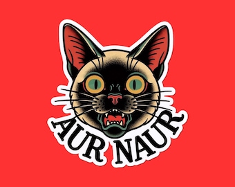 Traditional Tattoo Cat Sticker | Hissing Black Cat Head | Old School Flash Vinyl Decal | Black Cat Art