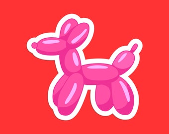 Pink Balloon Dog Sticker, Fun and Playful Balloon Animal Decal, Whimsical Art Sticker
