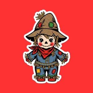 Bonita pegatina de espantapájaros / Vinilo de cosecha de otoño / Pegatina para portátil con patchwork otoñal / Regalo de Halloween y Acción de Gracias