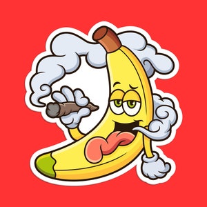 Funny Banana Smoking Joint Sticker - Weed Humor Cartoon Vinyl Decal