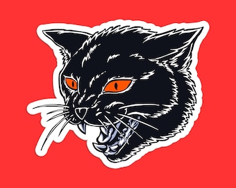 Gothic Black Cat Sticker, Fierce Cat Decal, Halloween Cat, Spooky Feline Design, Angry Cat Sticker, Gothic Art