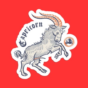Steenbok sterrenbeeld sticker, sticker geit symbool, vintage astrologie kunst, Steenbok tarotkaart ontwerp, sticker hemelse Steenbok
