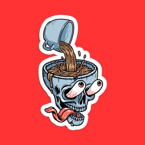 Kaffee Schädel Aufkleber - Lustiger Kaffee-Liebhaber Aufkleber