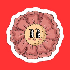Cute Pink Flower Face Sticker | Fun Floral Cartoon Decal for Laptops, Water Bottles, and More
