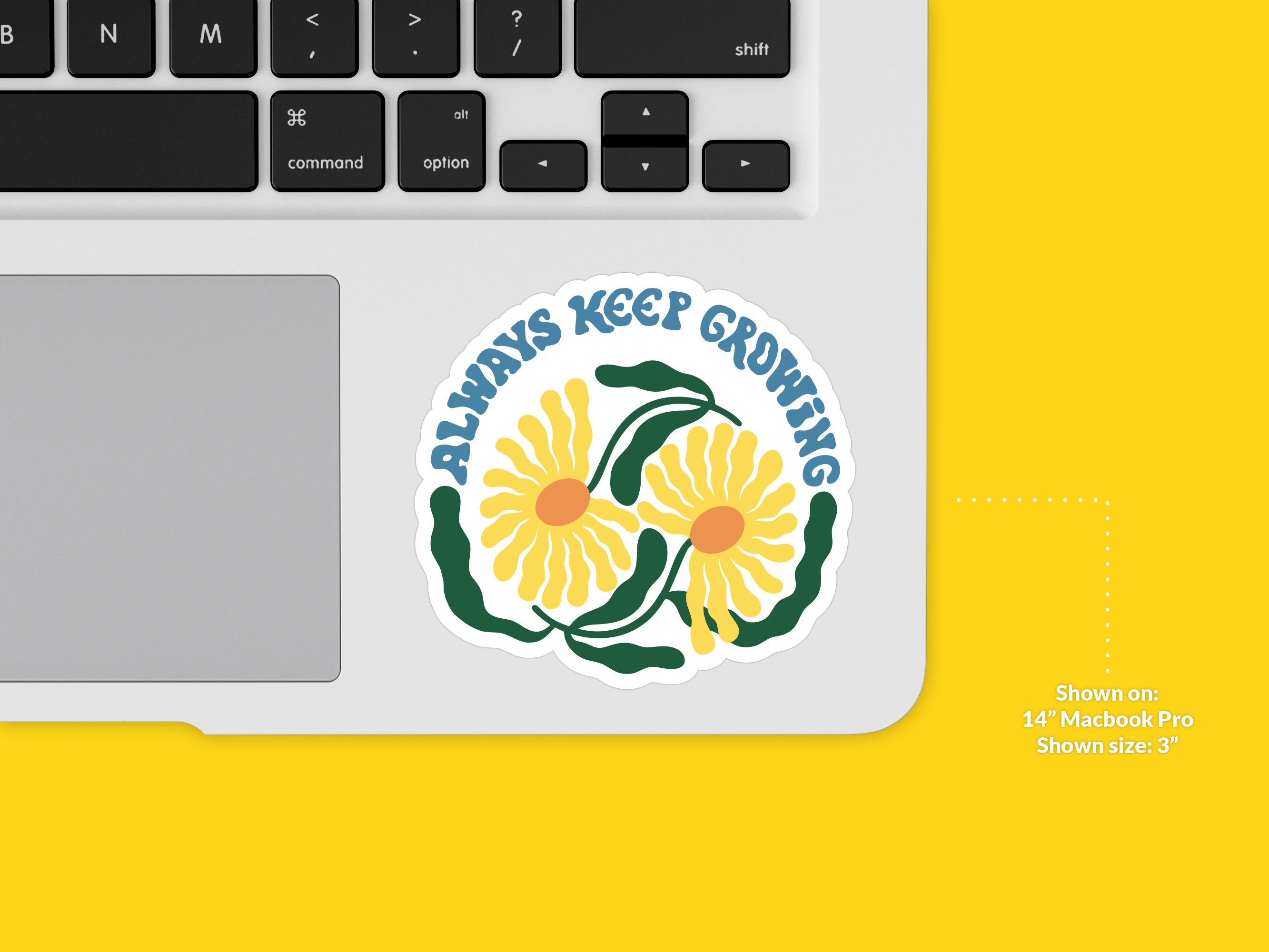 Always Keep Growing Sticker | Motivational Floral Decal With Yellow ...