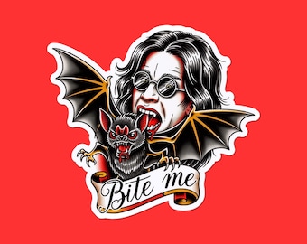 Goth Vampire Sticker | “Bite Me” Bat Tattoo-Style Vinyl Decal | Horror Aesthetic | Vampire Bat Sticker