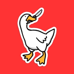 Goose with Knife Sticker, Funny Goose Cartoon Sticker, Playful Goose Art, Cute but Feisty Goose Sticker, Quirky Animal Sticker