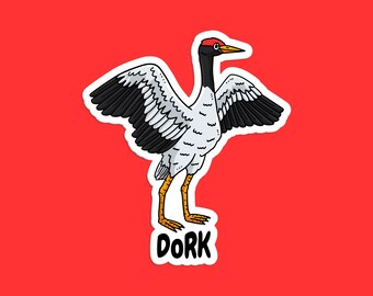Quirky Crane Bird Vinyl Sticker: Funny Dork Laptop Decal
