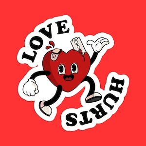 Love Hurts Sticker, Broken Heart Cartoon, Quirky Heart Illustration, Cute Heart Art, Humorous Heart Sticker, Unique Love Decal