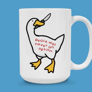 Goose Knife Mug, Funny Goose Coffee Cup, Dark Humor Mug, Quirky Edgy Goose Lover Gift, Unique Humorous Animal Design Mug