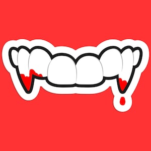 Vampire Teeth Sticker, Spooky Halloween Fangs, Cartoon Vampire Design, Gothic Horror Sticker