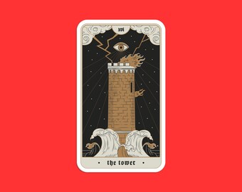 The Tower Tarot Card Sticker, Mystical Tarot Design, Upheaval and Change, Spiritual Occult Sticker