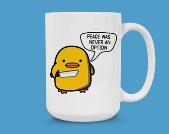 Taza de pato con cuchillo: dibujo animado divertido, regalo de humor negro