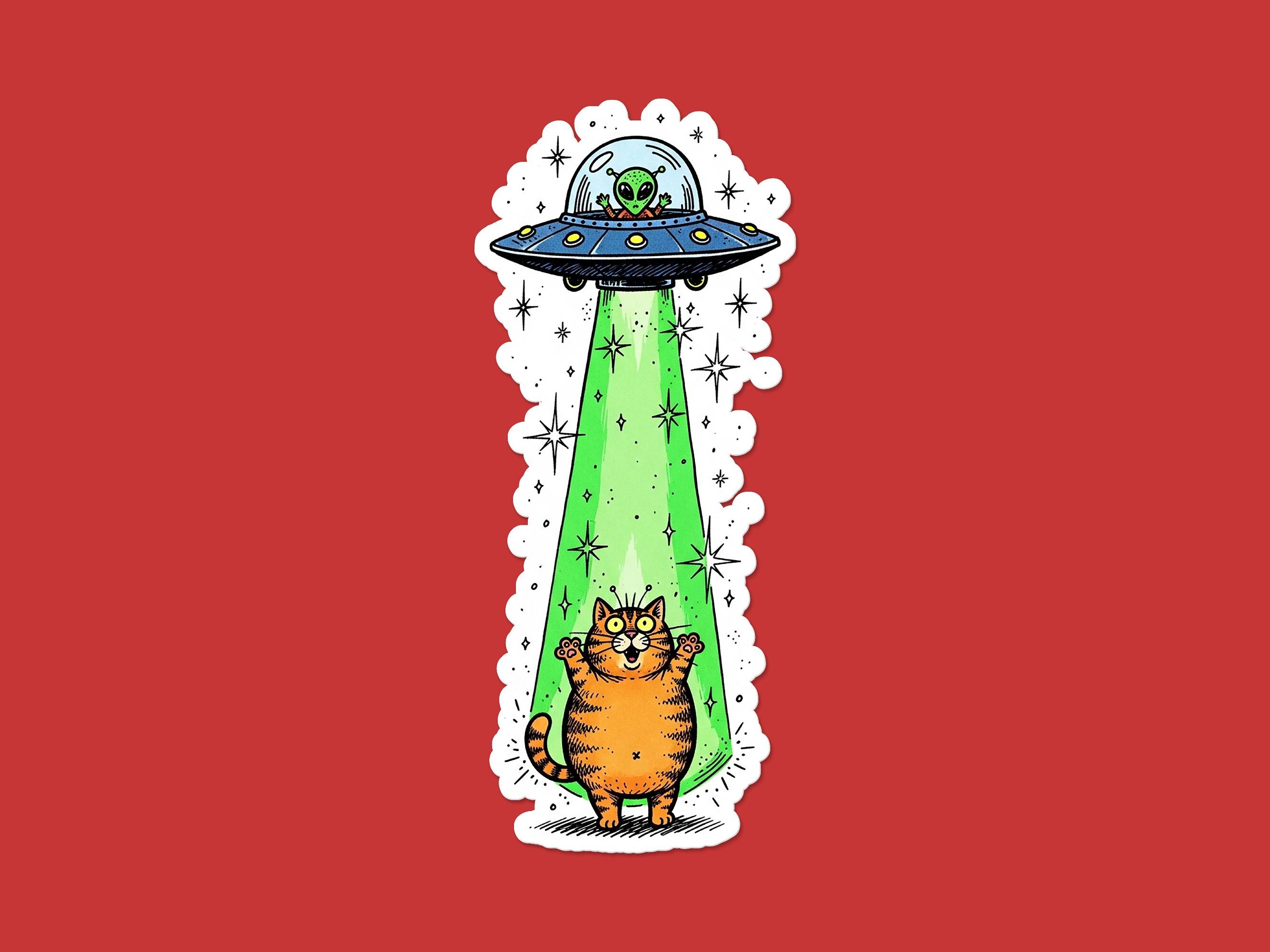 UFO猫誘拐ステッカー | エイリアン宇宙船ビニールデカール | 面白い猫