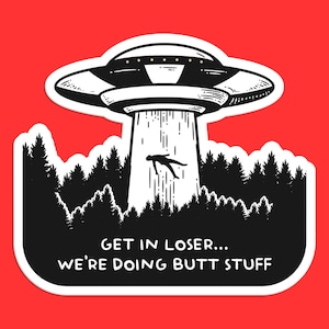 Funny UFO Abduction Sticker: Sci-Fi Alien Humor Decal