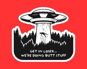 Sticker grappige ufo-ontvoering: sticker sci-fi alienhumor