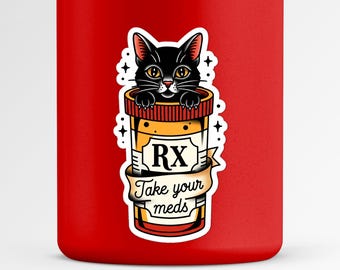 Pegatina de gato con recordatorio de medicación / Botella de medicamentos "Toma tus medicamentos" / Calcomanía de vinilo para salud mental / Arte de autocuidado