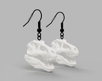Dinosaur Skull Earrings: Handmade T-Rex Fossil Dangle Jewelry