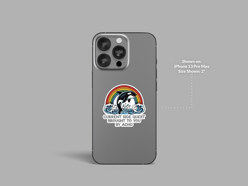 ADHD Side Quest Sticker | Dolphin Rainbow Waves Vinyl Decal | Funny ...