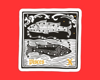 Pisces Sternzeichen Aufkleber: Vintage Fisch, Mystische Astrologie Kunst