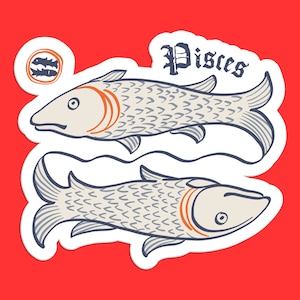 Pisces Zodiac Sticker, Two Fish Symbol Decal, Vintage Astrology Art, Pisces Tarot Card Design, Celestial Pisces Sticker