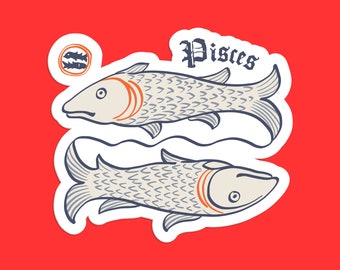 Pisces Sternzeichen Aufkleber: Vintage Zwei Fische Astrologie Art