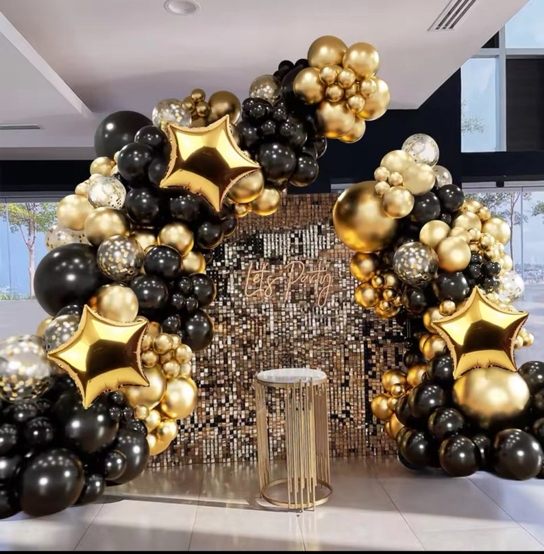 Black Gold Balloon Garland Arch Kit Latex Confetti Balloon Happy ...