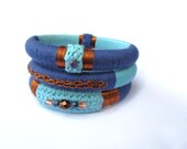FABRIQUÉ sur commande - Boho chics bangles, bracelets gitane, tribales bracelets, bracelets de fibre, bracelets de fibre, été, bracelets bleu, bracelets turquoises