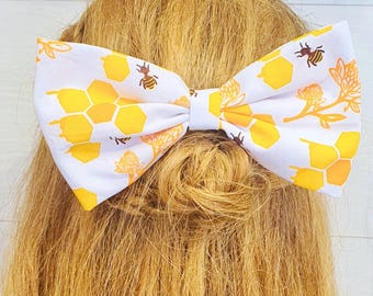 Jumbo White Bee Hair Bow | Oversized Bow Without Tails | Eco Friendly Hair Accessory | Honeycomb Bumble Bee Bow | Spring Summer Gift
