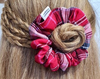 Handmade Tartan Scrunchie: Repurposed Flannel Hair Accessory
