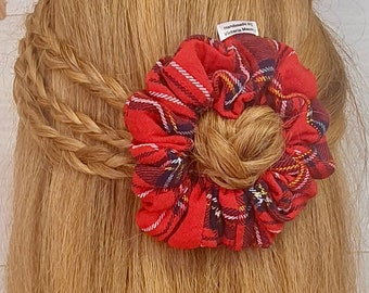 Handmade Christmas Plaid Scrunchie: Tartan Flannel Hair Accessory