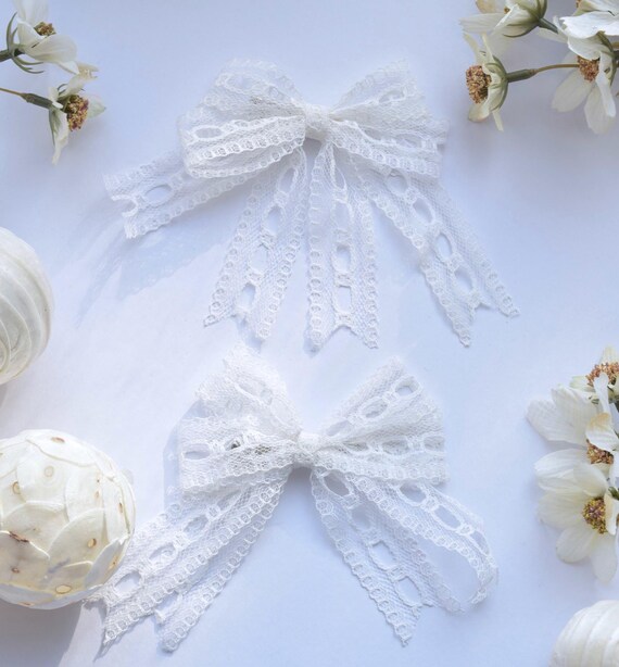 Set of 2 Lace Bows Hair Clips White NEW 2 Simple Elegant Handmade White Lace Bows: Cottagecore Hair  main image 3