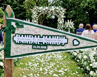 Personalised Wedding Pennant Banner | Custom Felt Flag Keepsake | Anniversary Gift | Handmade Couple Wedding Decor
