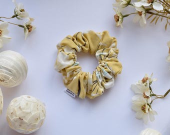 Handmade Yellow Floral Scrunchie: Repurposed Fabric Hair Accessory
