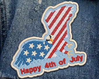 Patriotic Eagle Patch – Happy 4th of July American Flag Applique (Iron-On)