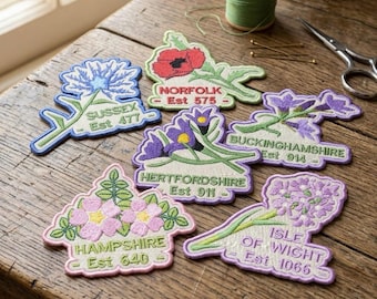 South of England County Iron On Patches | London, Surrey, Kent, Essex & More | Embroidered Applique | UK Travel Souvenir Badge