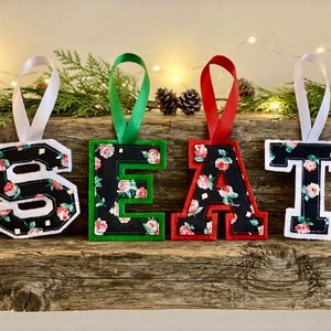 Handmade Fabric Letter Christmas Tree Decoration – Personalised Monogram Hanging Ornament & Eco-Friendly Gift Topper