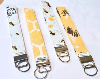 Bumble Bee Fabric Key Fob Wristlet | Upcycled Keychain Holder
