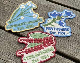 Scottish Midlands County Patch | Iron On Native Flower Patch Applique | Central Belt Heritage Gift | Scotland