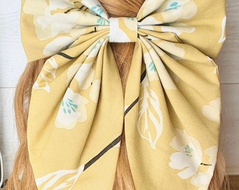 Handmade Mustard Yellow Floral Sailor Bow | Cottagecore Hair Accessory