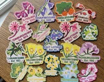 Scottish Lowland County Patch | Iron On Native Flower Applique | Scotland Heritage Gift | South of Scotland