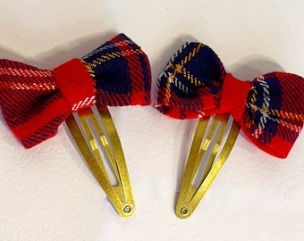 Handmade Tartan Plaid Hair Bows: Christmas Flannel Snap Clips
