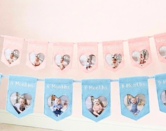 Baby Milestone Photo Bunting | First Year Keepsake, Nursery Decor