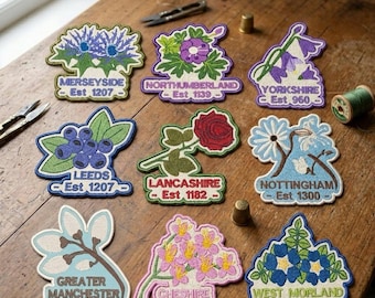 North of England Iron On Patches | Yorkshire, Lancashire, Manchester & More | Handmade Embroidered Applique | UK Travel Badge