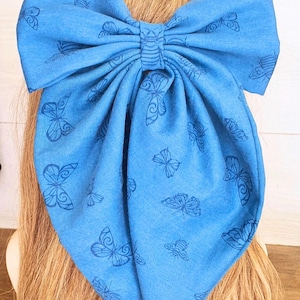 Blue Butterfly Hair Bow | Barrette Clasp Hair Accessory