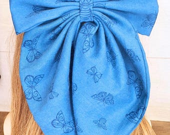 Blue Butterfly Hair Bow | Barrette Clasp Hair Accessory